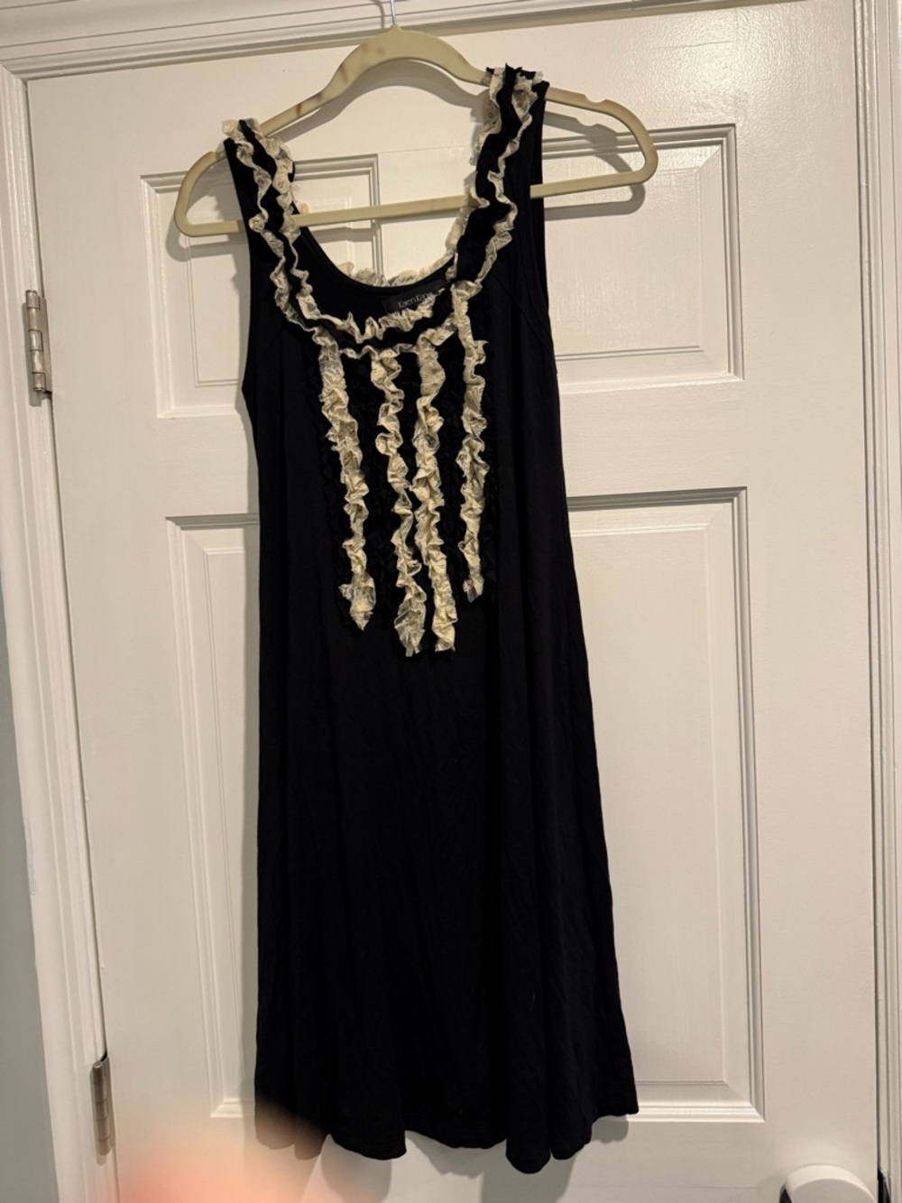 Karen‎ Kane Black Midi Slip Dress with Cream Ruffle Trim size Medium